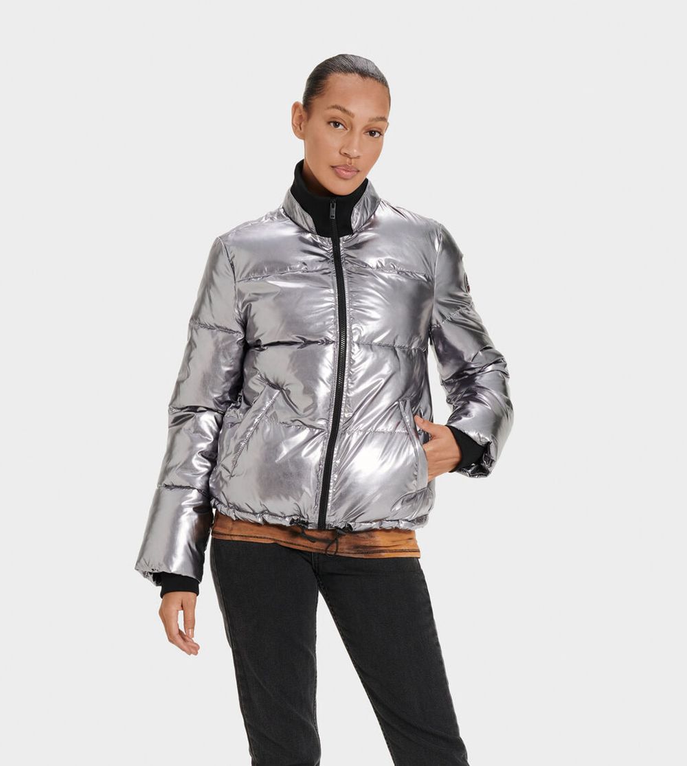 Ugg Jacket Womens - Ugg Izzie Puffer Nylon Silver - 341JNTXDA